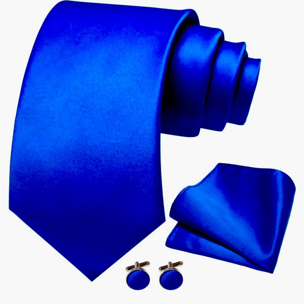 Boxed Set 4 pieces Royal Blue Tie, pocket square, cuff links Multiples available